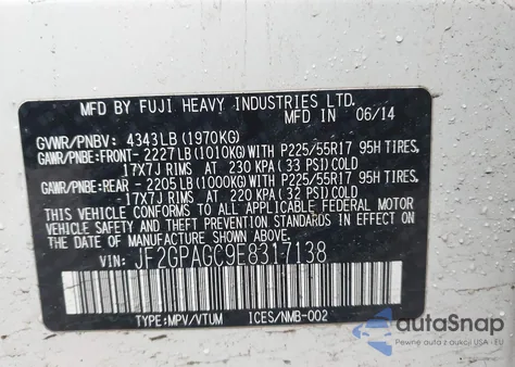 2014 Subaru Xv Crosstrek 2.0I Limited from USA, damaged, VIN JF2GPAGC9E8317138